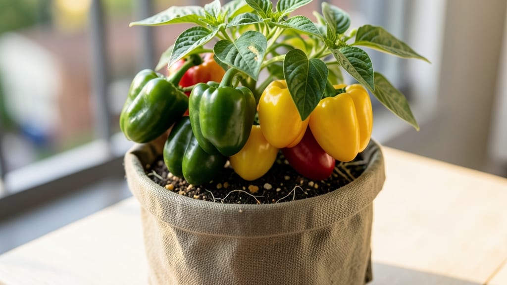 Mini Bell Peppers In Fabric Pots