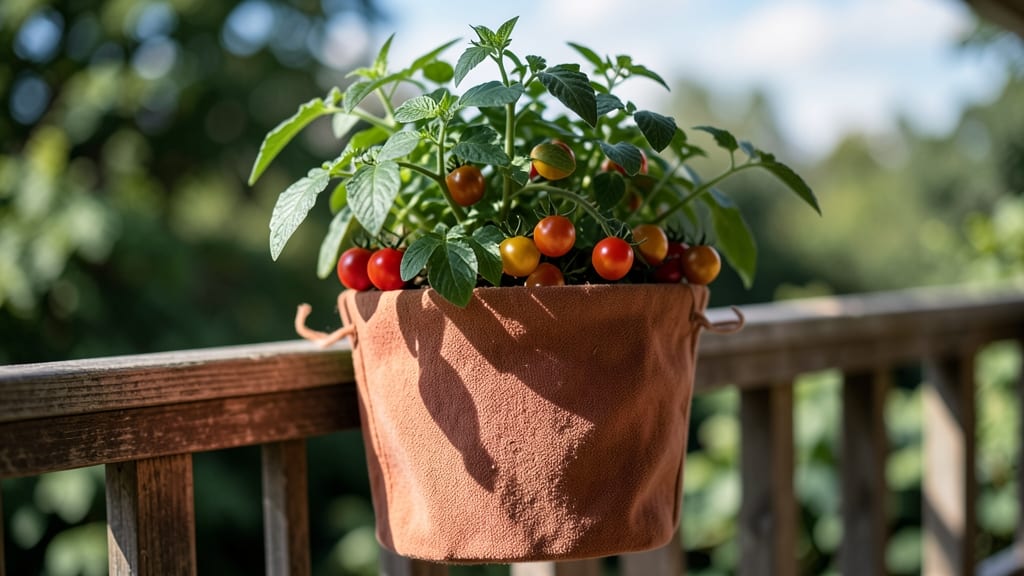 Cherry Tomatoes in Fabric Pots