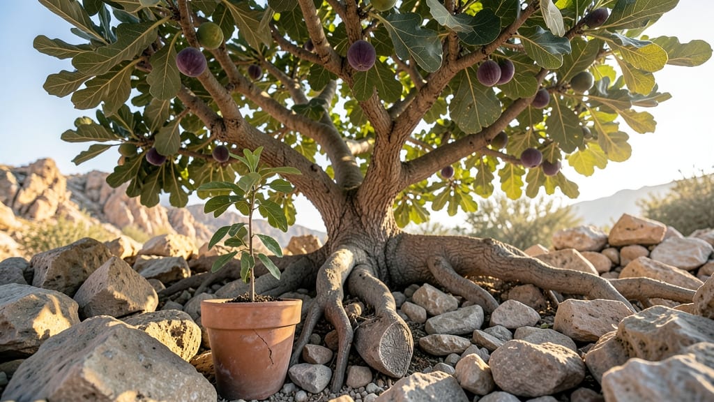 Fig Trees Growing in Dry Soil