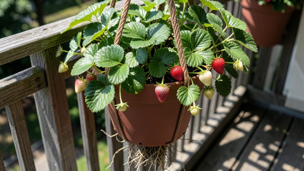 Strawberries in Hanging Baskets