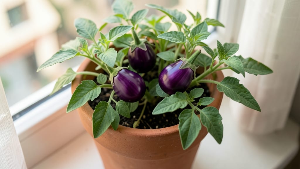 Dwarf Eggplant With Purple Fruit