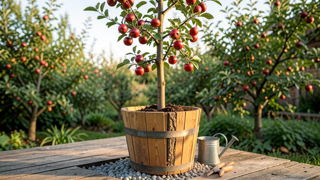 Dwarf Apple Trees in Barrels